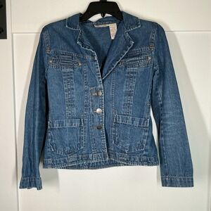 Bill Blass VTG fitted denim jean jacket Women Size Petite Small Country Cottage